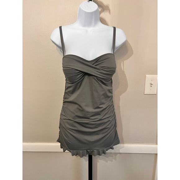 Tommy Bahama Olive Gray Twist Front One Piece Swimsuit Dress Size 8 - Picture 2 of 5